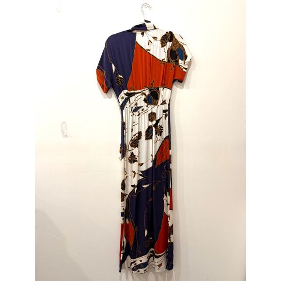 Diane von Furstenberg Patterned Belted Faux Wrap Maxi Dress Multi Women's Size 0 - Picture 2 of 3